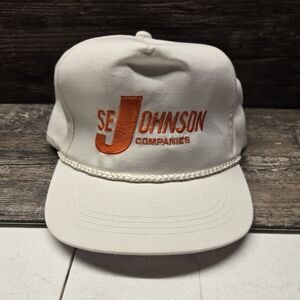 Vtg 90s SE Johnson Companies Spell Out Roped Leather Strapback Hat New MINT Rare